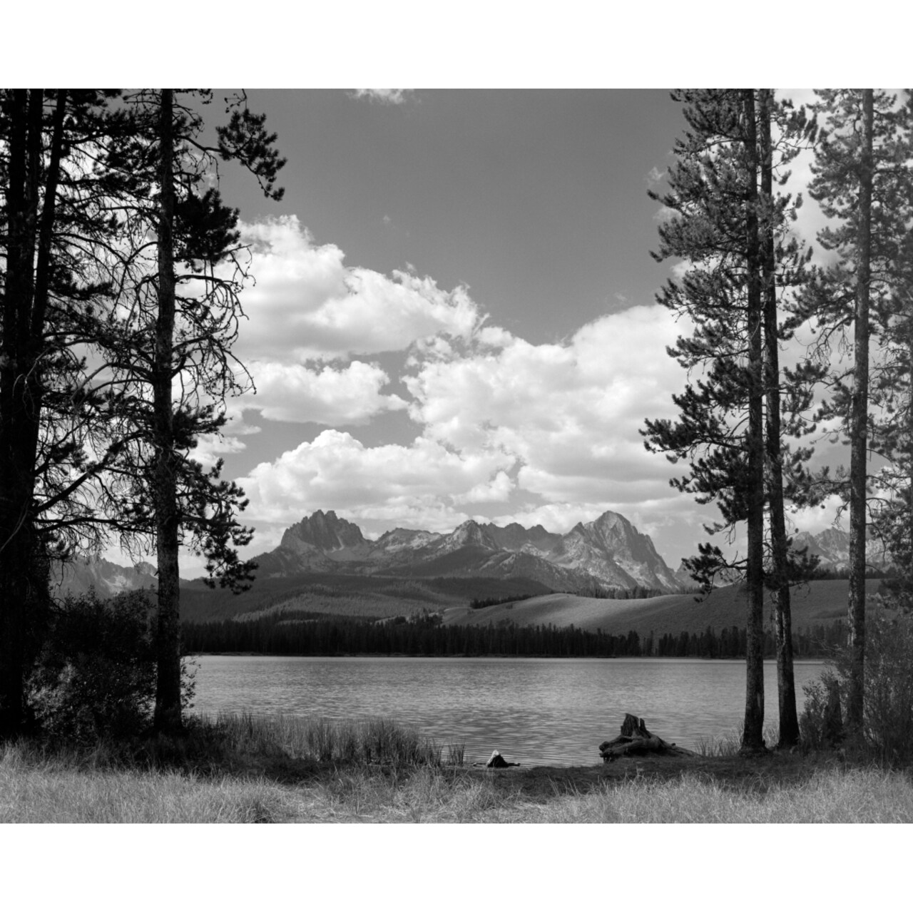 1960S Little Red Fish Lake In Idaho With Saw Tooth Mountains In Background Viewed Between Clearing In Trees Print By